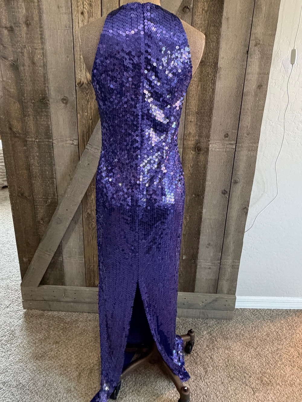 Vintage Niteline Sequin Gown Purple Blue Beaded Cage Neck Y2K Formal Glam Gala 6 - Picture 4 of 16